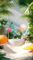 A realistic 3D product display podium special summer