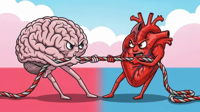 Human Brain Chained to a Heart with Metal Chains

