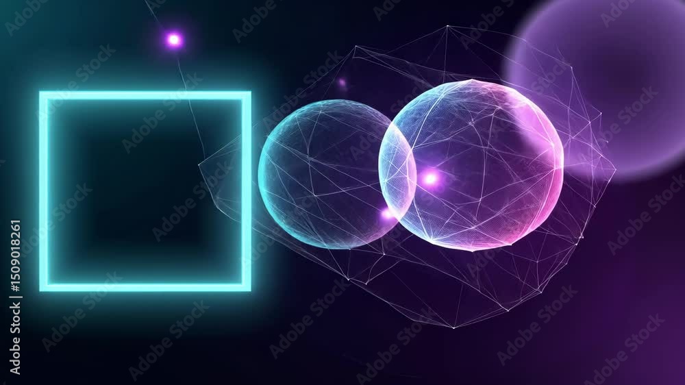 Poster abstract visualization of a portal opening with glowing sphere and geometric shapes in space
