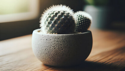 Charming Small Cactus Plants in a Modern Concrete Pot