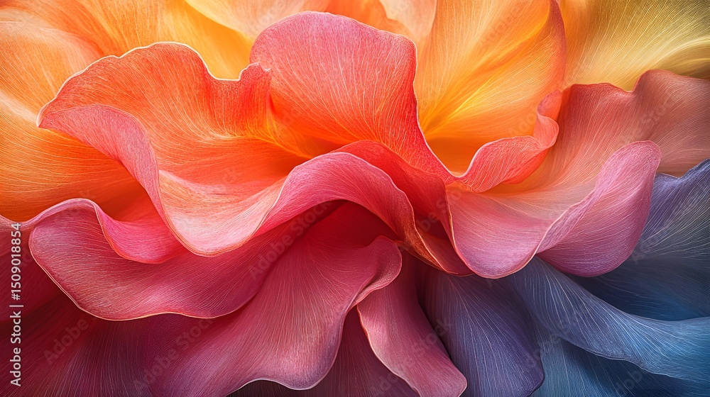 Aufkleber Macro abstract featuring graceful swirls and folds, creating a tranquil and visually striking composition. The soft hues and delicate textures add to its beauty, suitable for artistic projects.