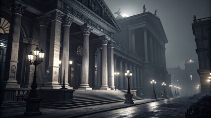 Fototapeta premium Gothic Neo-Classical Architecture at Night in Moody Monochrome V6