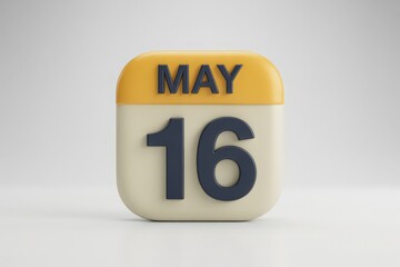 Calendar Icon Showing May 16th Date Reminder for Important Events and Schedules in a Clean 3D Style