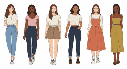 Fototapeta premium A cheerful group of young women, friends, and students smiling together with joy and fashion