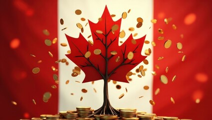 Celebrating canada's wealth canadian flag background money tree concept festive environment dynamic viewpoint