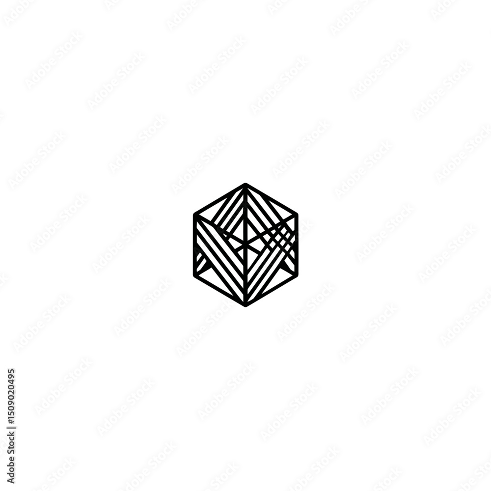 Poster geometric cube lines create abstract minimal artwork design white background