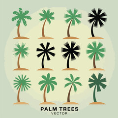 Obraz premium Tropical beach palm tree silhouettes vector set