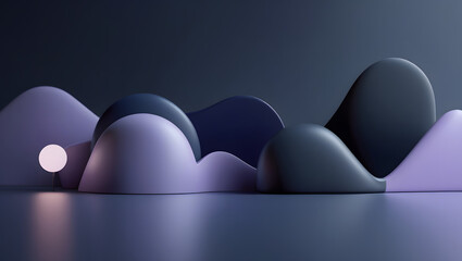 4K ultra-soft dark gradient wallpaper with blurred abstract shapes, deep navy, charcoal grey, and muted purple tones, low contrast light spots, elegant and calm night mode aesthetic, modern minimal de