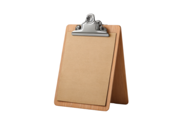 PNG Wooden clipboard with blank brown paper and metal clip