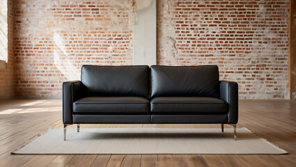 Modern Black Leather Sofa in Industrial Loft Setting