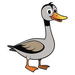 Cartoon goose standing cheerfully presents whimsical charm with a bright orange beak smiling