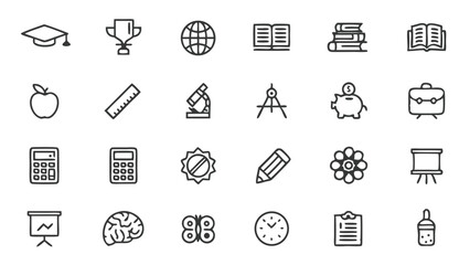 Fototapeta premium Education school study learning knowledge student icons vector graphic design illustration set collection