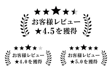 バナーやLP用のレビュー評価や口コミ実績掲載用グラフィック素材(ランキング 星 ★ ☆ 獲得 商品評価 広告用 モノクロ シンプル)