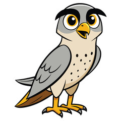 A cute cartoon falcon gazes forward with big yellow eyes while standing upright