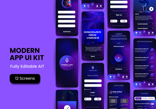 Blue And Purple Voice App Generator Microphone Profile Mobile UI UX Template