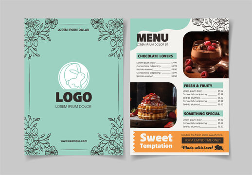 Green And White Easter Brunch Rabbit Food Floral Menu Template