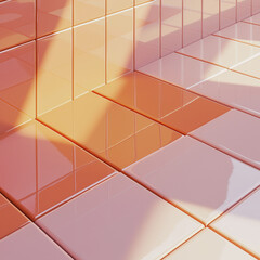 Diagonal Color Gradient Wall Tiles in Terracotta Orange to Pink Render