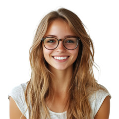 Obraz premium Portrait of attractive cheerful young, Portrait of attractive young Caucasian woman smiling outside, isolated on transparent background