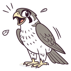 Cartoon falcon stands screaming with a cute, stylized expression of surprise and intensity