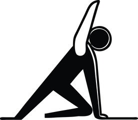 Isolated silhouette showcases someone doing yoga and stretching, emphasizing balance, posture, and flexibility with transparent background