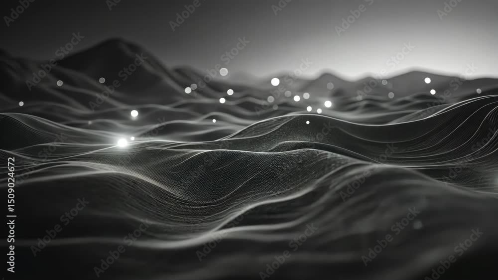 Aufkleber abstract waves with glowing particles in a dark environment captured in high definition