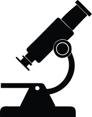 A detailed black microscope demonstrates scientific research and discovery with a transparent background