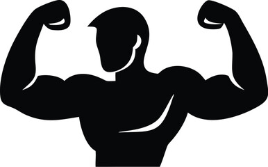 Muscular man shows off biceps in a black silhouette on a transparent background