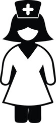 Black and white silhouette displays faceless nurse with medical cross symbol on her cap; transparent