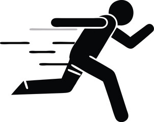 Black stick figure is running quickly, with speed lines showing motion on transparent background