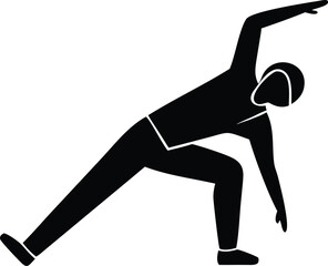 A silhouetted person stretches laterally with one arm reaching upward against a transparent background