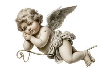 PNG Classical cherub figure: winged putto sculpted in marble