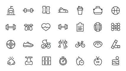 Fototapeta premium Fitness and health icons vector illustration for gym workout diet and healthy lifestyle design elements