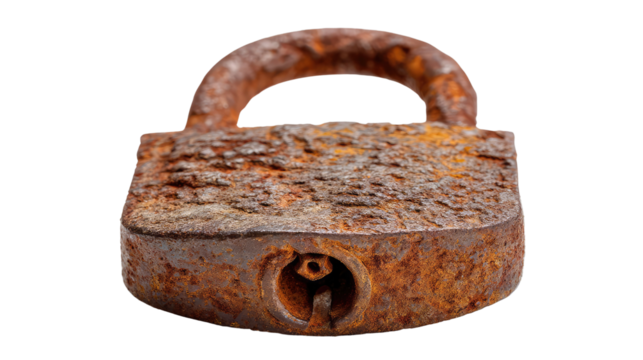 Weathered Fortress: An aged, heavy-duty lock with a rustic, iron appearance, a testament to enduring protection, showing intricate details, and evoking a sense of history.