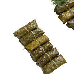 Greek Dolmades Stuffed Vine Leaves Isolated on White