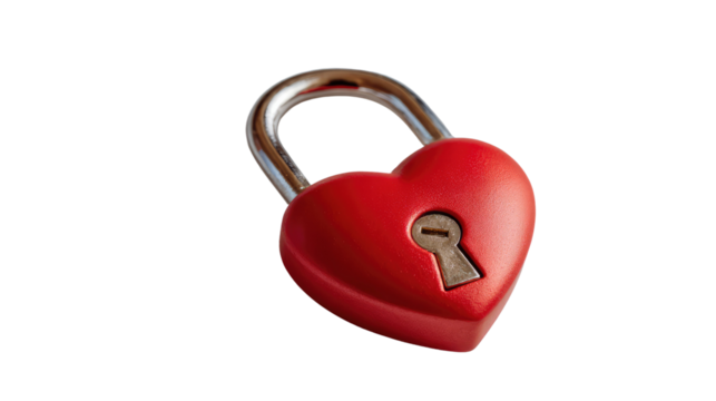 Locked Heart: A striking padlock in the shape of a heart symbolizes love, security, and the safeguarding of emotions, against a plain background.