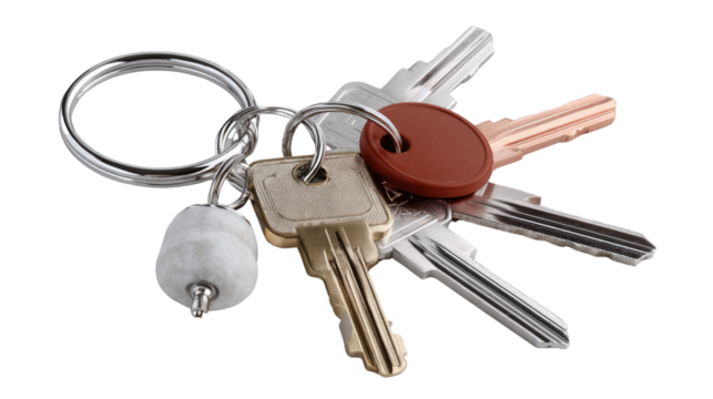 Keys to a New Beginning: A collection of keys of diverse sizes and styles, held together by a sturdy ring, ready to unlock new doors and opportunities.