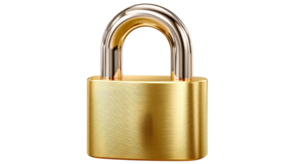 Golden Security Lock: A close-up shot showcasing a shiny gold padlock with a silver shackle, symbolizing security and protection. A great visual representation of safety and privacy.