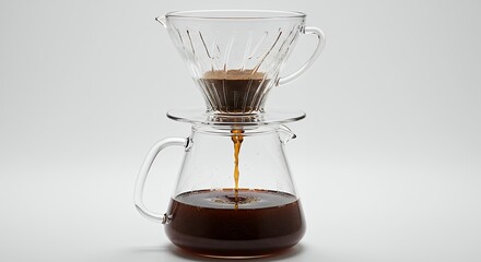 Glass coffee dripper pouring coffee