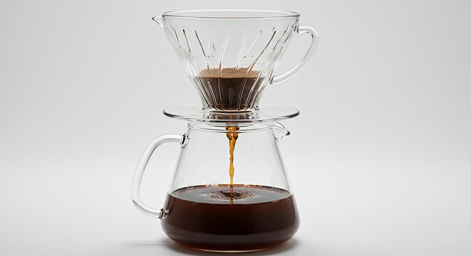 Glass coffee dripper pouring coffee
