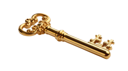 Golden Key: A close-up studio shot of a vintage, golden key, suggesting concepts of access, secrets, and unlocking potential.