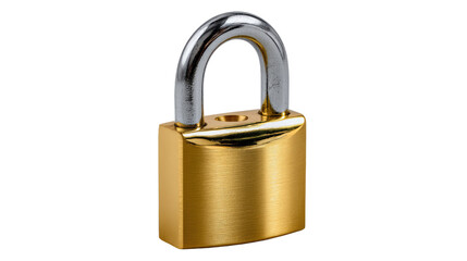 Fototapeta premium Secured & Protected: A close-up view of a polished brass padlock, symbolizing security and protection, emphasizing its robust design and reliability.