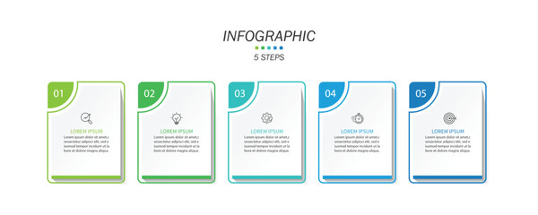 Design template for vector infographic labels with icons and 5 options or steps.