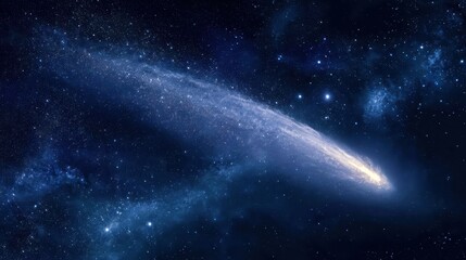 comet flying across space with bright tail and stars in the background