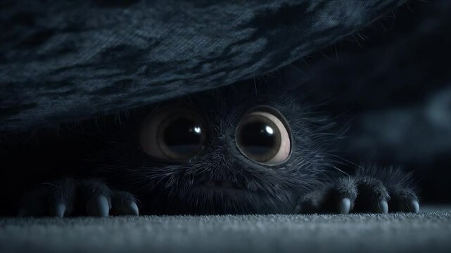 Cute 3D animated monster hiding under the bed