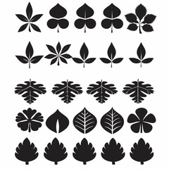 Silhouette Leaf Icons Collection for Nature and Botanical Projects Free Vector, Floral vector icons featuring a variety of flower types and designs showcasing nature in a minimalist style for design.