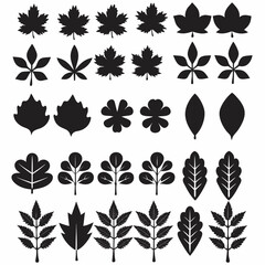 Silhouette Leaf Icons Collection for Nature and Botanical Projects Free Vector, Floral vector icons featuring a variety of flower types and designs showcasing nature in a minimalist style for design.