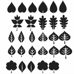 Silhouette Leaf Icons Collection for Nature and Botanical Projects Free Vector, Floral vector icons featuring a variety of flower types and designs showcasing nature in a minimalist style for design.