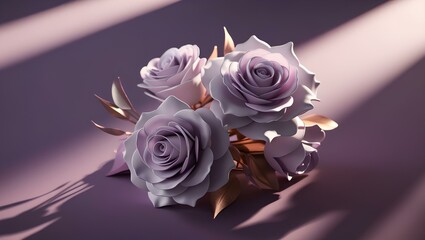 Elegant lavender and light pink  roses on a soft purple background, realistic shadows, soft lighting, top-down view, modern floral arrangement with high resolution

