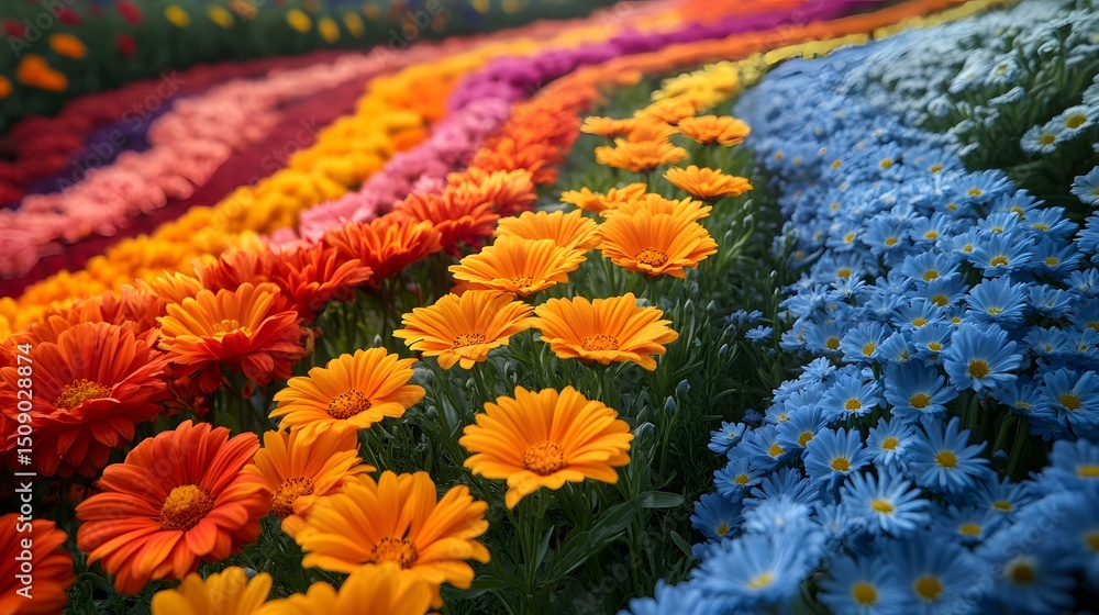 Poster a vibrant field of daisies creates a colorful, eye-catching spectacle. the colorful array and floral
