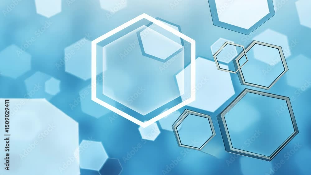 Poster geometric honeycomb pattern with soft blue background and light reflections for modern design